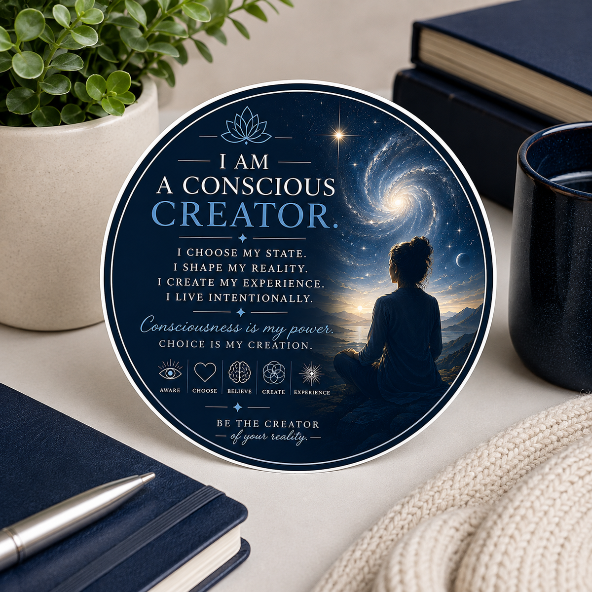 I AM a Conscious Creator Sticker (Celestial Figure Design)