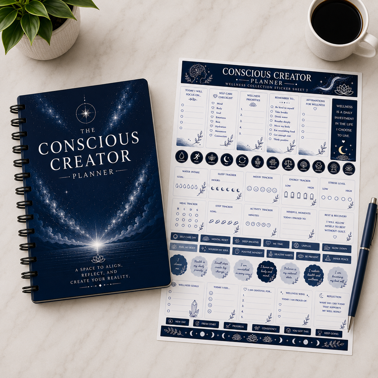 Conscious Creator Planner Wellness Stickers | Mindful Self-Care & Balance